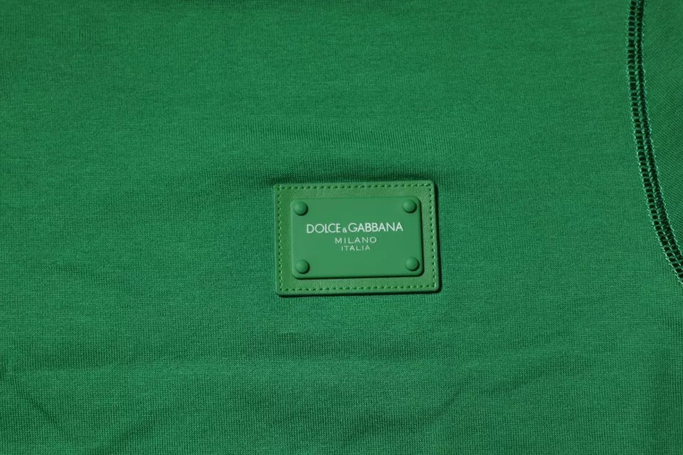 Dolce & Gabbana Grünes Logo-Plakette Baumwoll-T-Shirt mit Rundhalsausschnitt