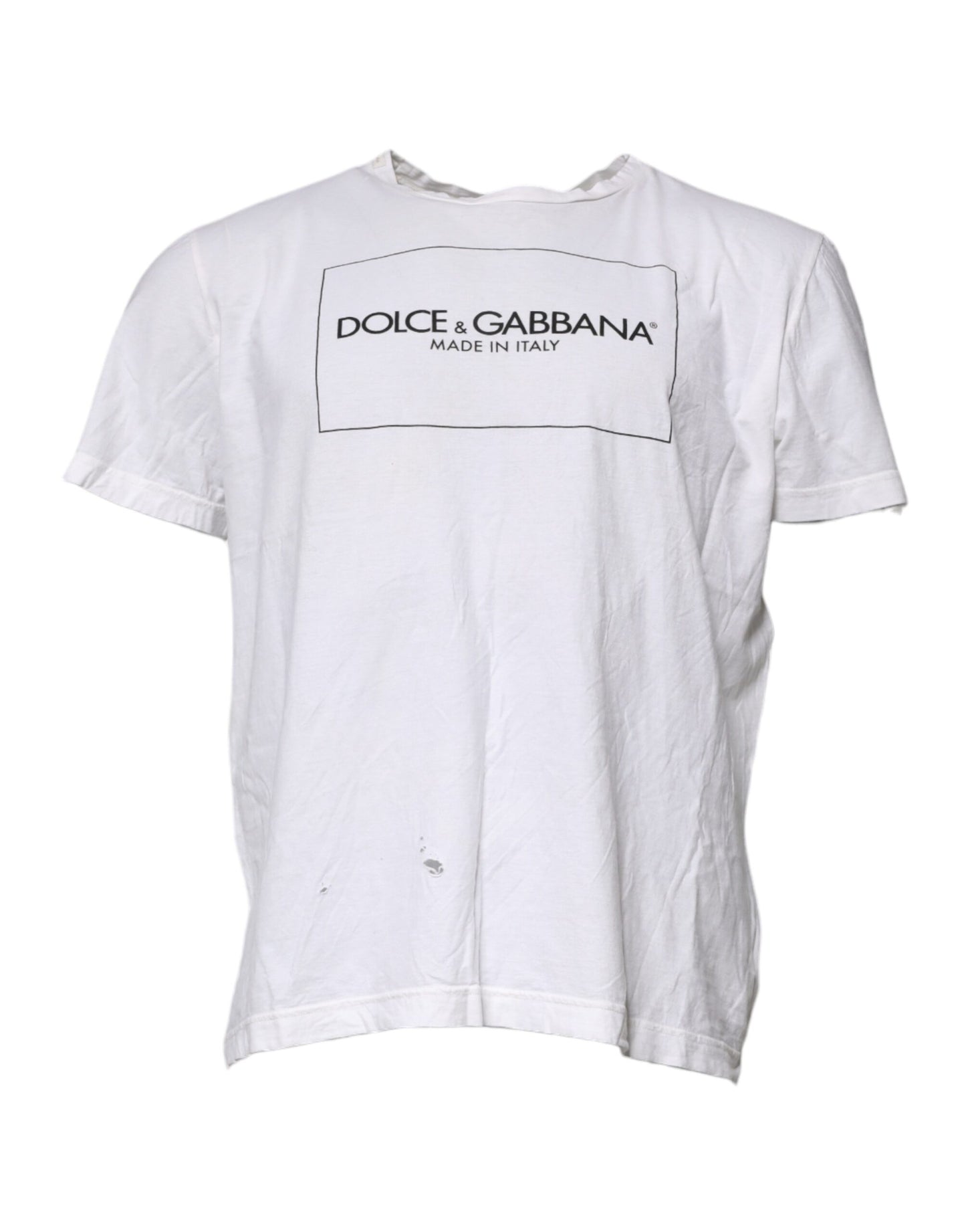 Dolce & Gabbana Weißes T-Shirt mit Rundhalsausschnitt und Logodruck aus Baumwolle