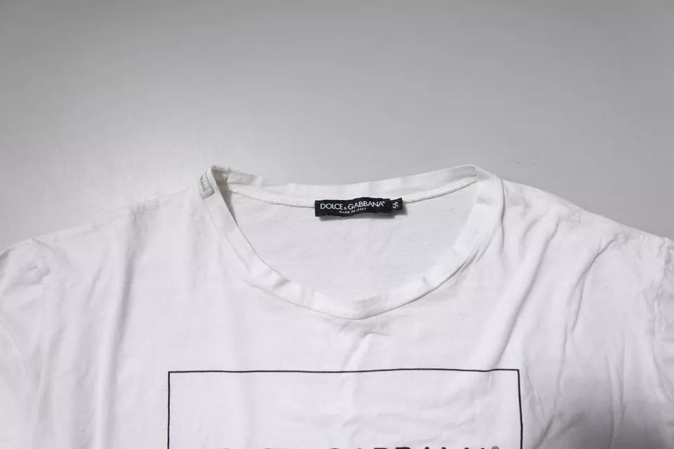 Dolce & Gabbana Weißes T-Shirt mit Rundhalsausschnitt und Logodruck aus Baumwolle