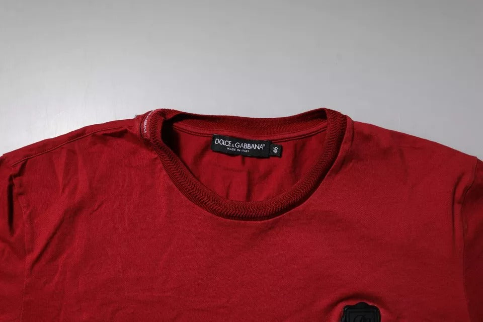 Dolce & Gabbana Rotes Logo-Plakette Baumwolle Männer Rundhals-T-Shirt