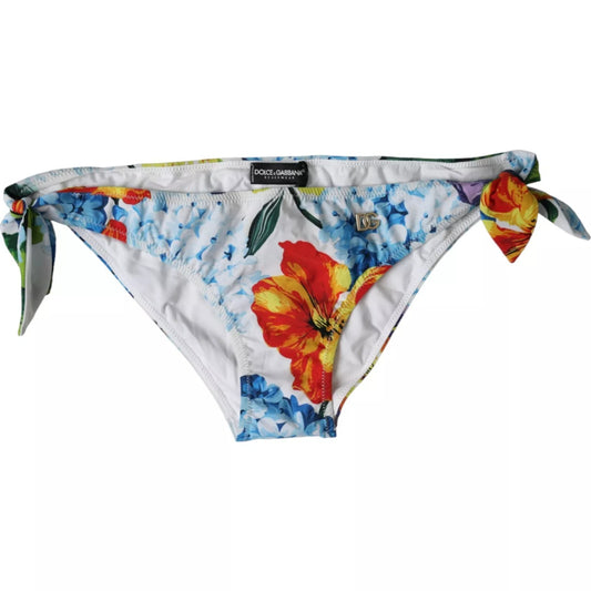 Dolce &amp; Gabbana White Floral Print Swimsuit Bikini Bottom Swimwear