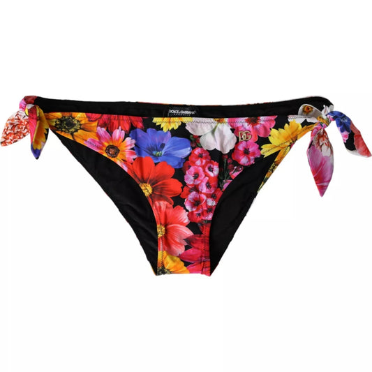 Dolce &amp; Gabbana Black Floral Print Swimsuit Bikini Bottom Swimwear