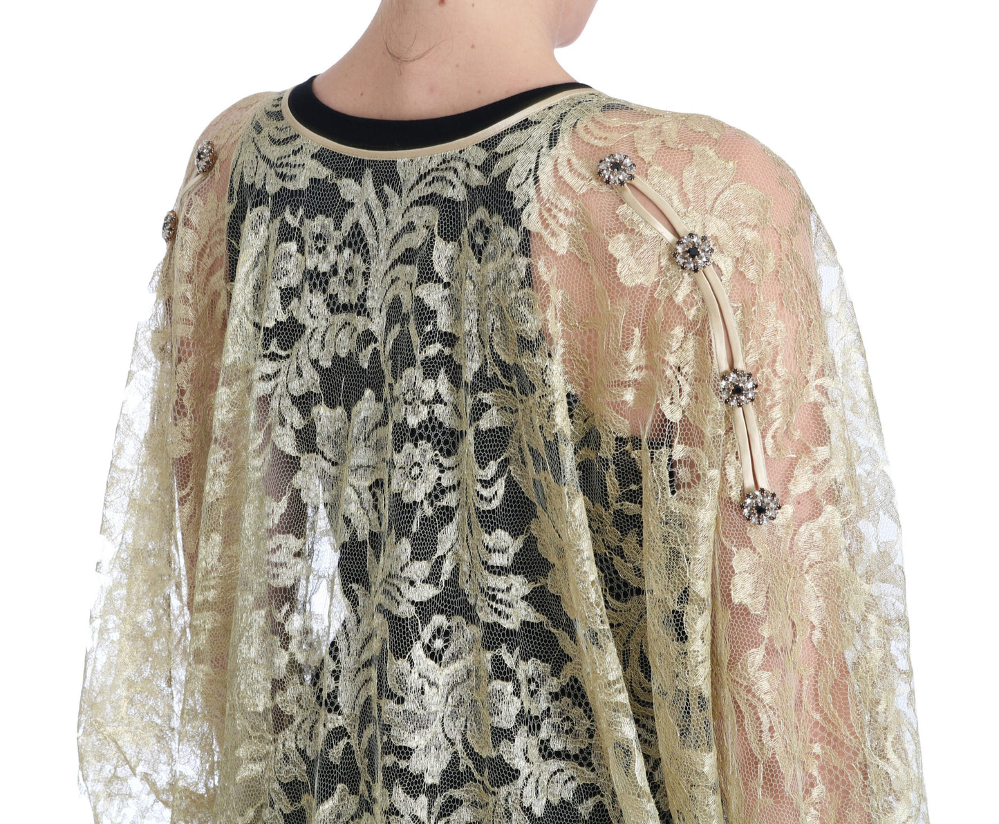 Dolce &amp; Gabbana Golden Floral Lace Kaftan Sundress