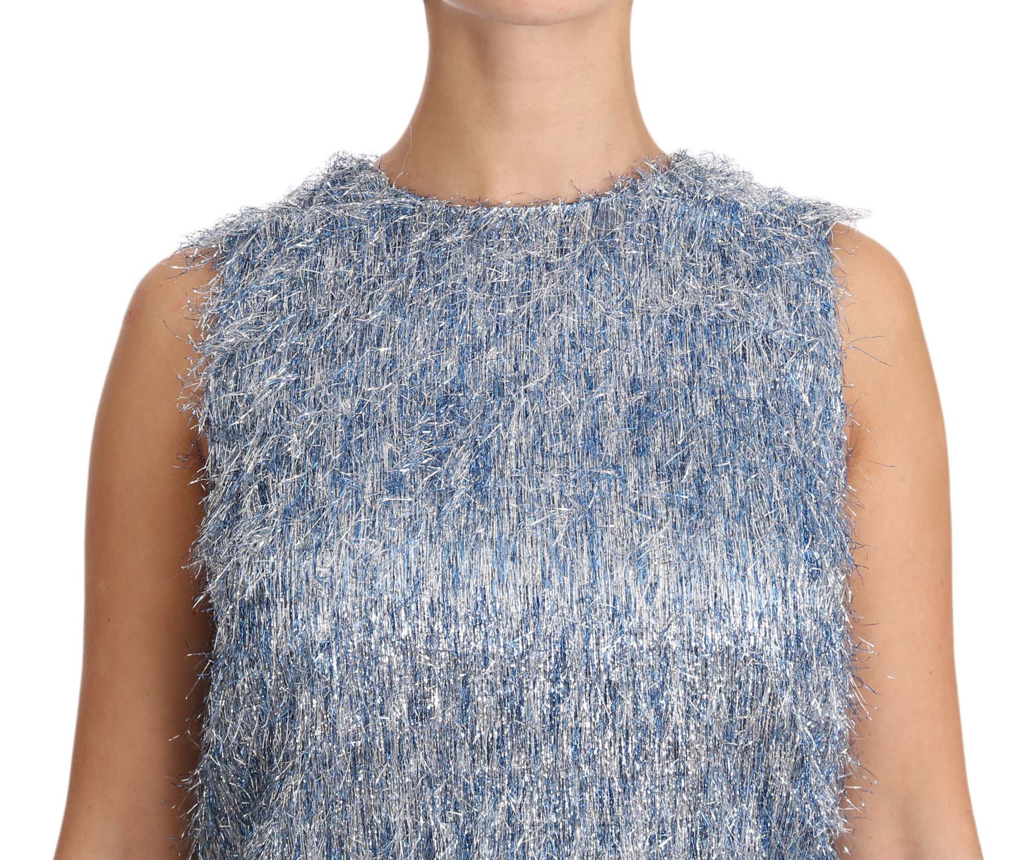 Dolce &amp; Gabbana Elegant light blue fringe shift dress