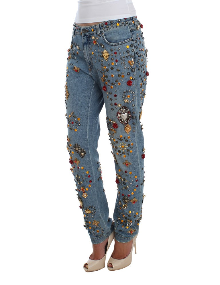 Dolce &amp; Gabbana Enchanted Sicily Crystal Heart Boyfriend Jeans