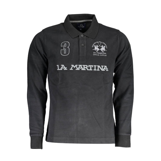 La Martina Schwarzes Baumwoll-Poloshirt für Männer