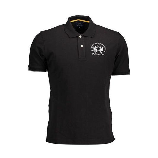 La Martina Schwarzes Baumwoll-Poloshirt für Männer