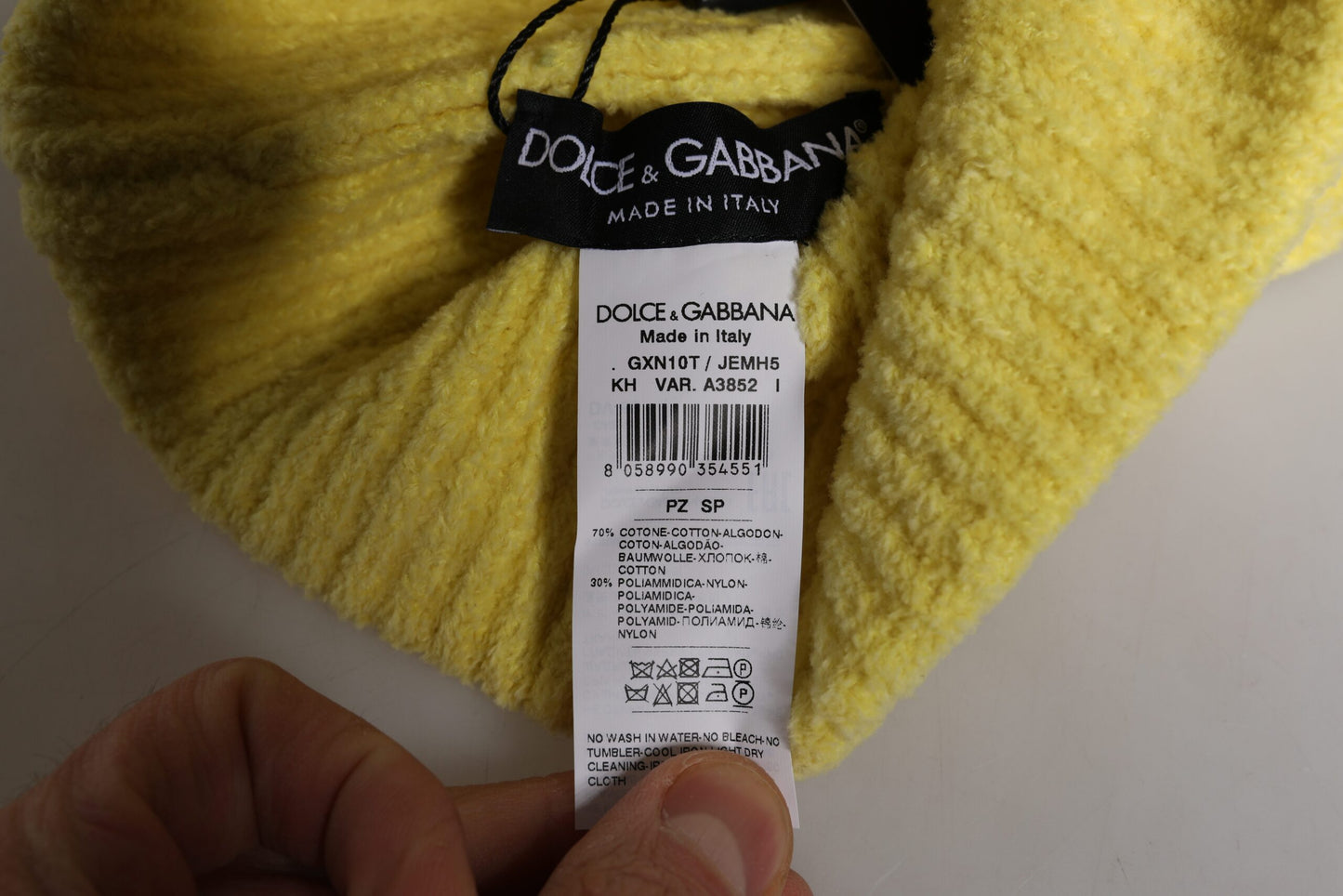Dolce & Gabbana Yellow Cotton Knitted Winter Beanie Hat