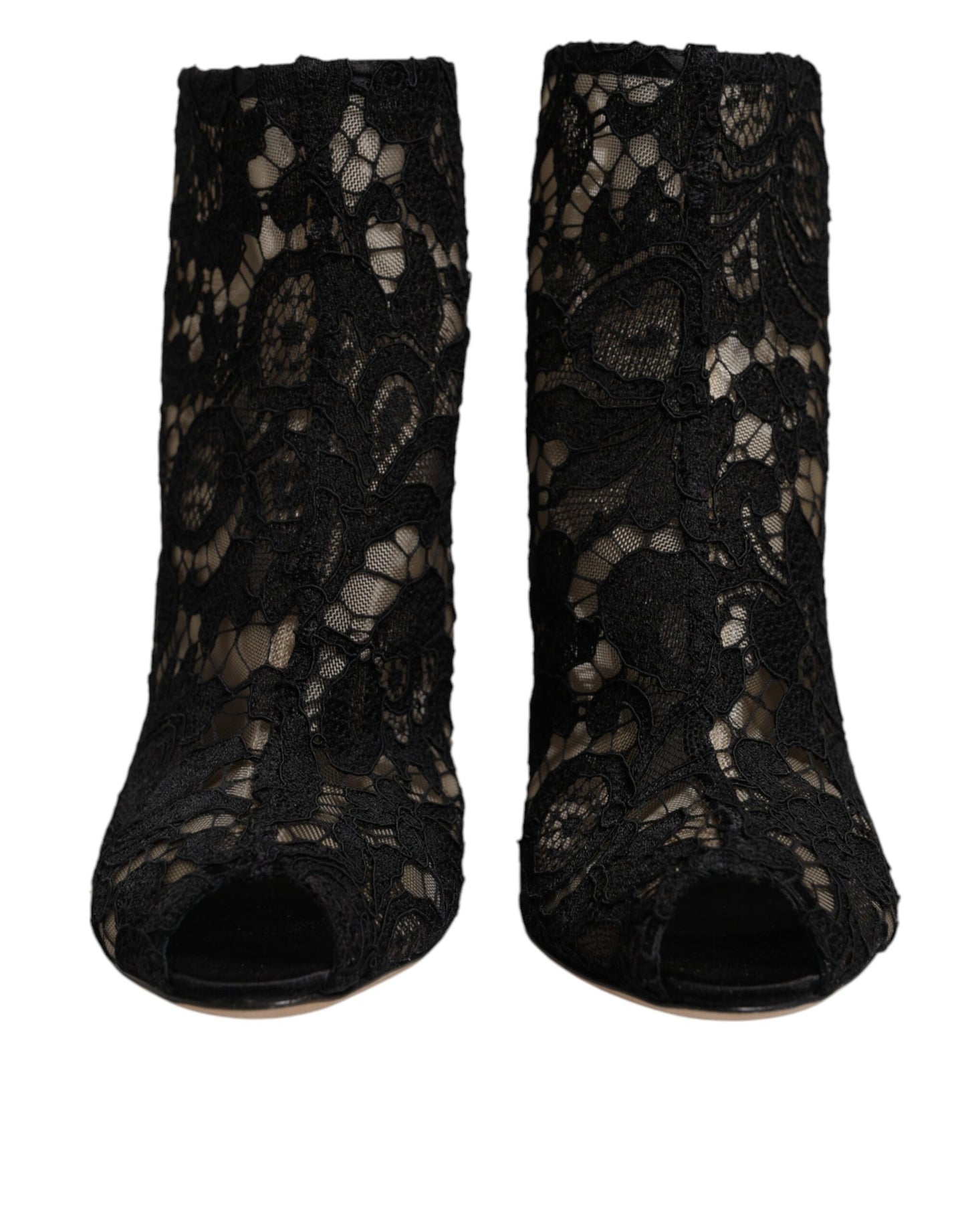 Dolce & Gabbana Black Floral Lace Heels Ankle Boots Shoes