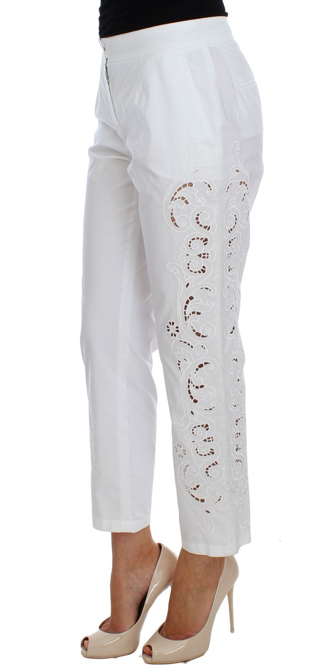 Dolce &amp; Gabbana Elegant White Dress with Floral Neckline Pants