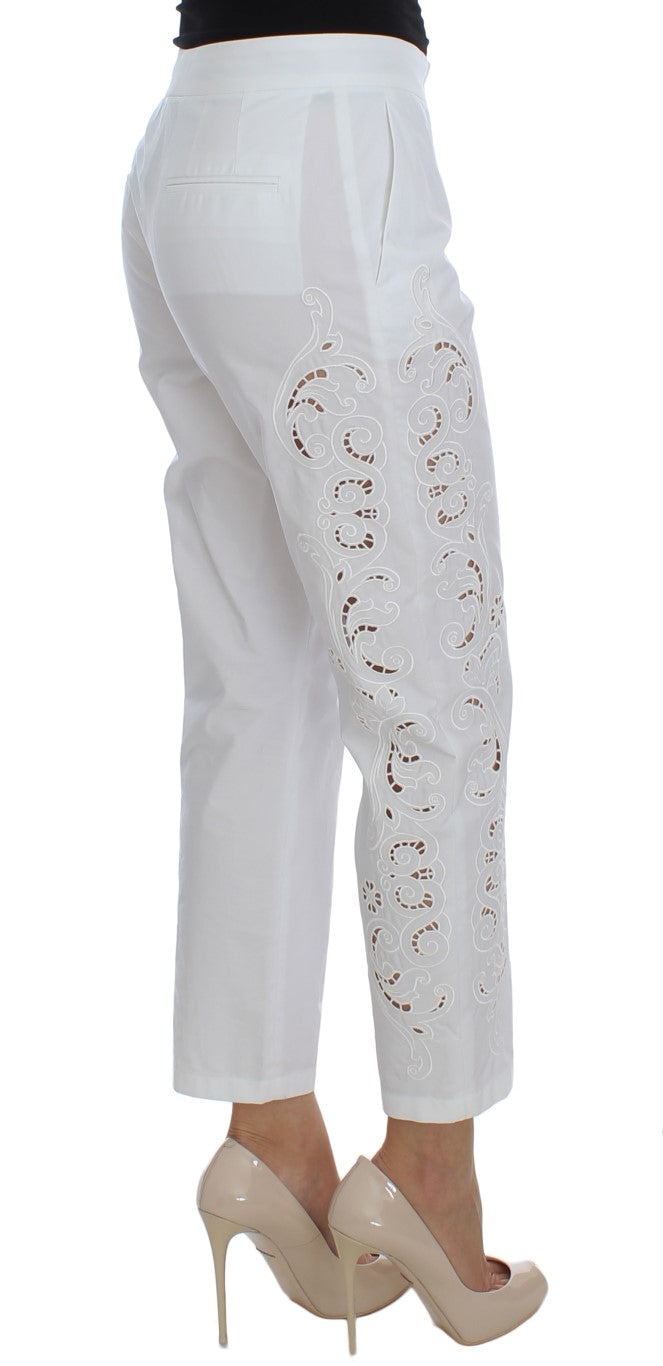 Dolce &amp; Gabbana Elegant White Dress with Floral Neckline Pants