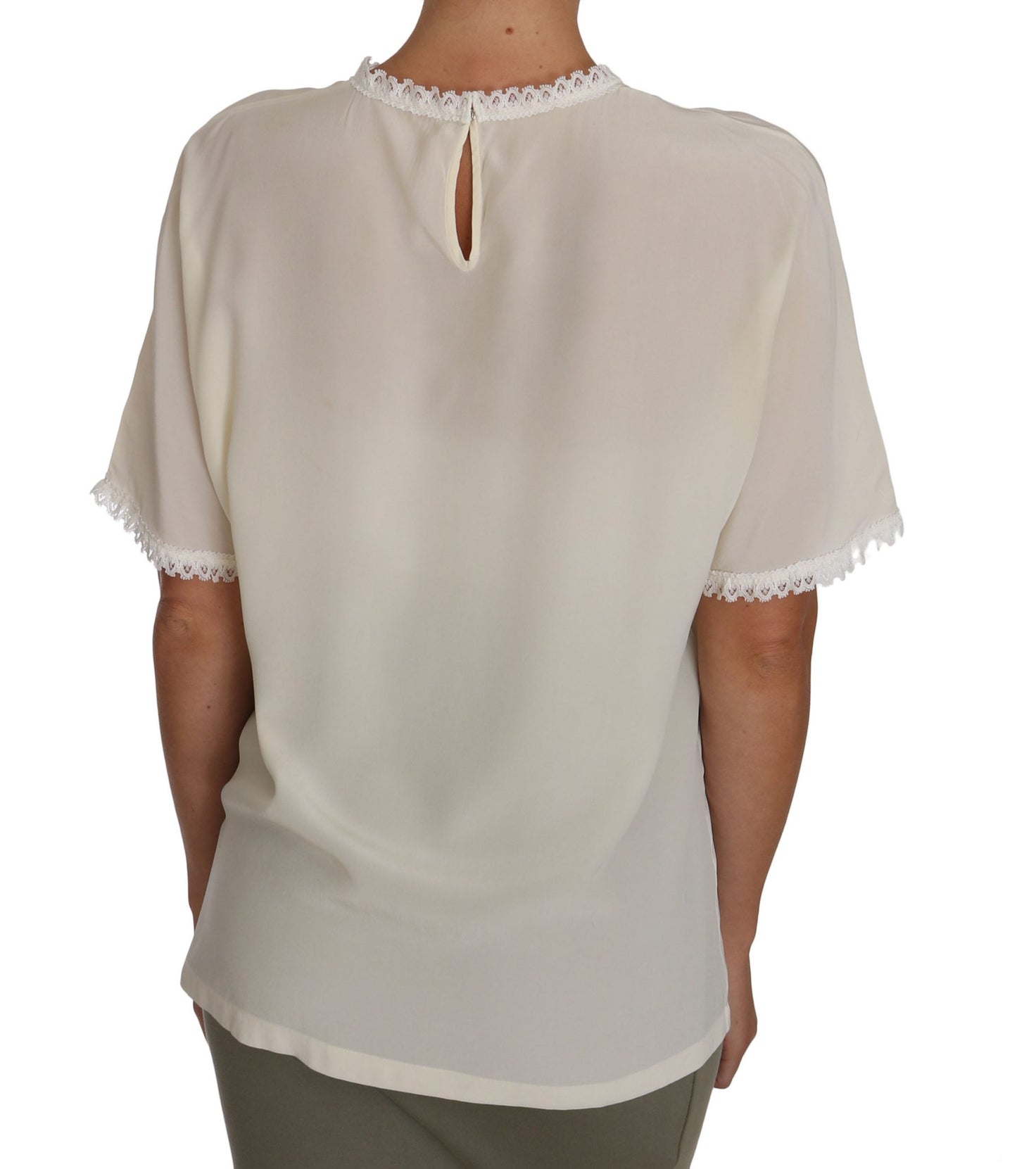 Dolce &amp; Gabbana Cream silk blouse top with lace trim