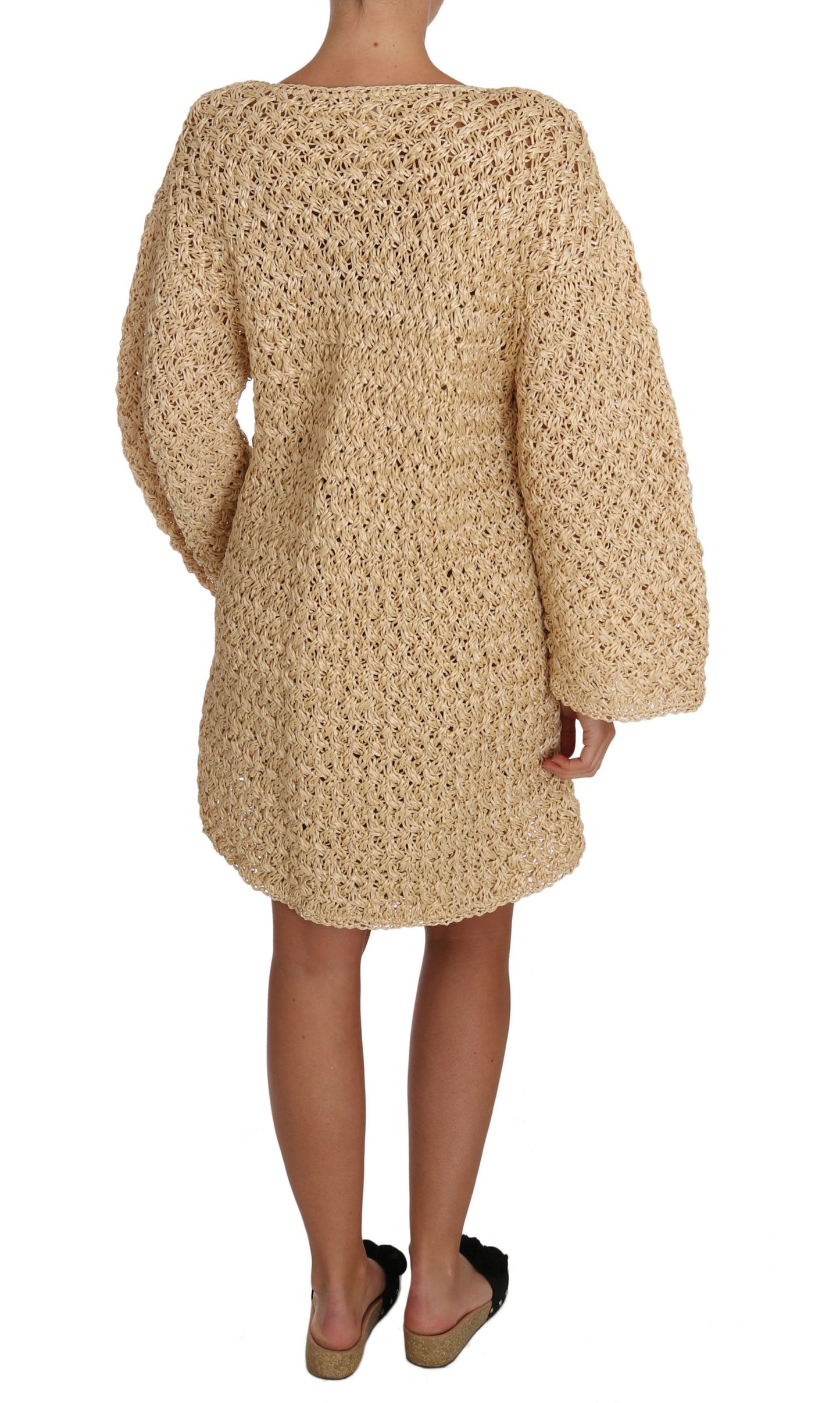 Dolce &amp; Gabbana Chic beige crocheted raffia cardigan