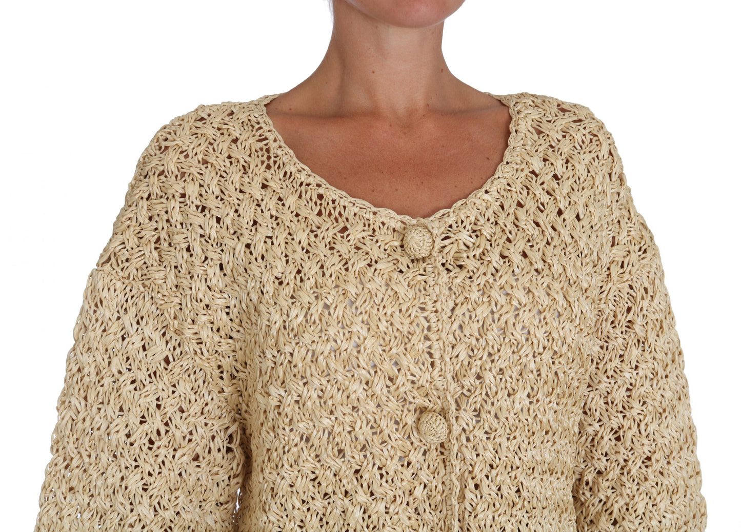 Dolce &amp; Gabbana Chic beige crocheted raffia cardigan