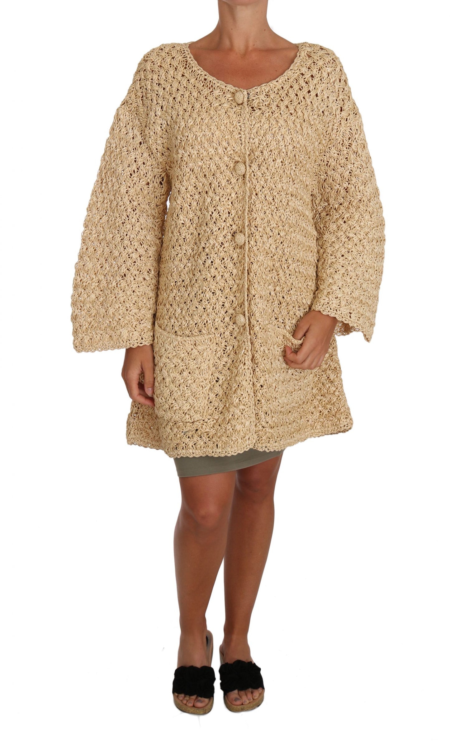 Dolce &amp; Gabbana Chic beige crocheted raffia cardigan