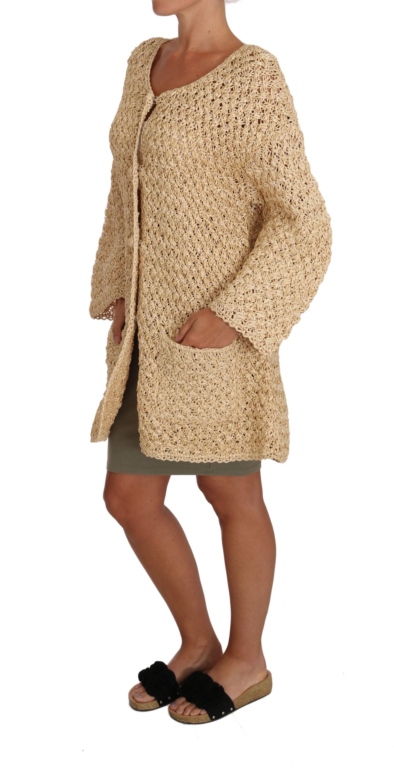 Dolce &amp; Gabbana Chic beige crocheted raffia cardigan