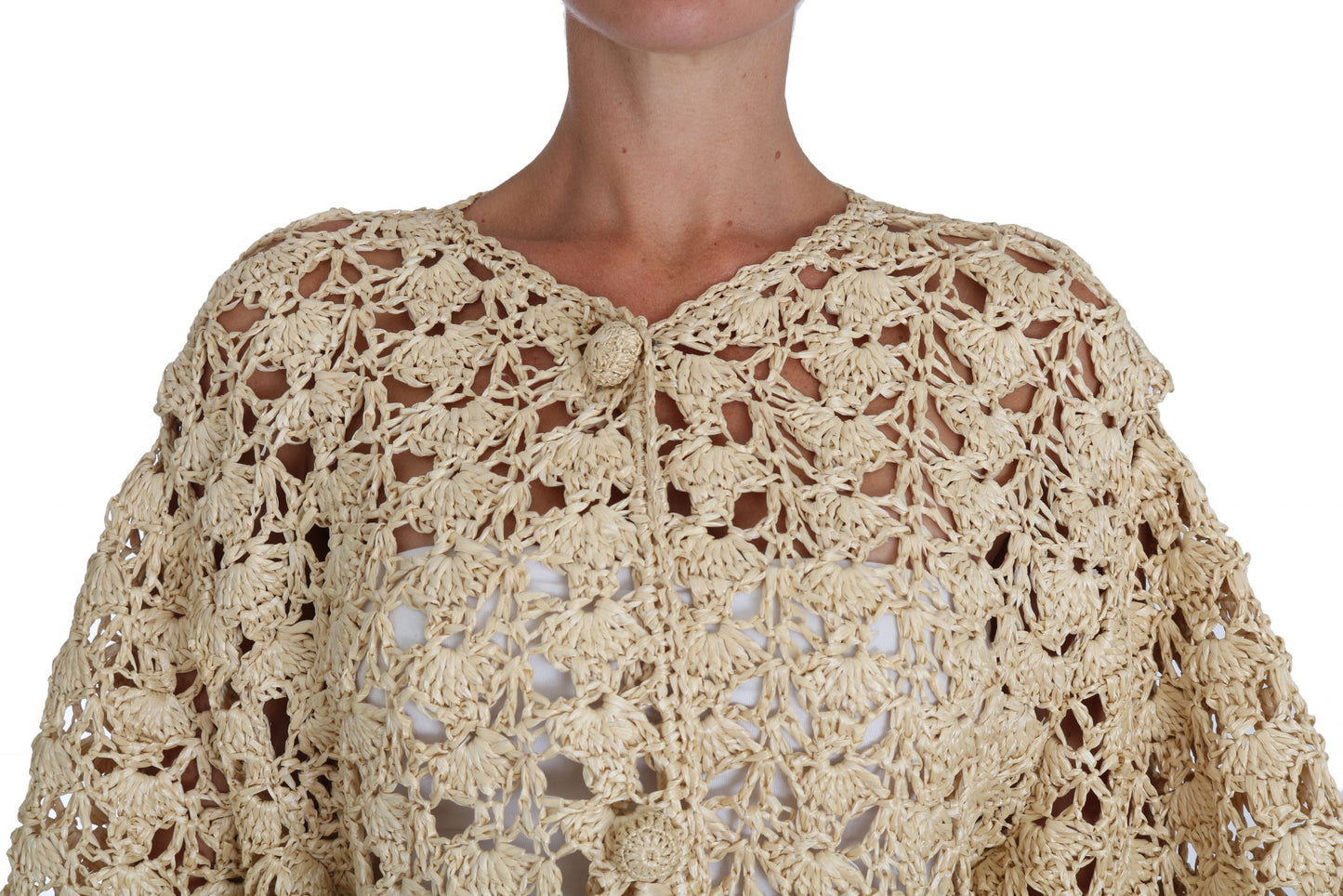 Dolce &amp; Gabbana Chic Beige Crocheted Raffia Cardigan