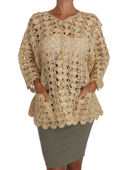 Dolce &amp; Gabbana Chic Beige Crocheted Raffia Cardigan