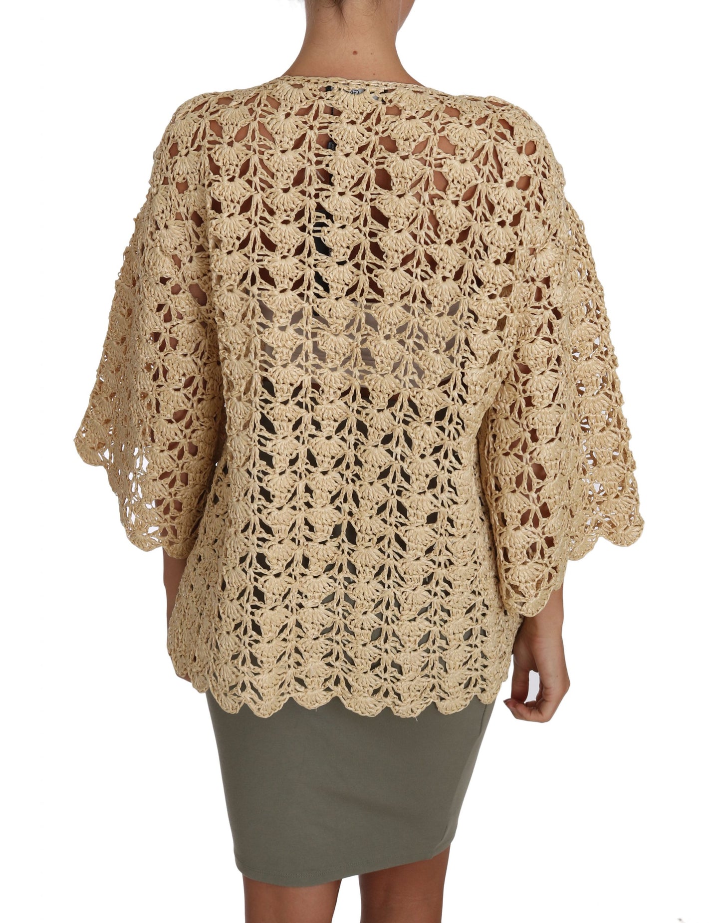 Dolce &amp; Gabbana Chic Beige Crocheted Raffia Cardigan