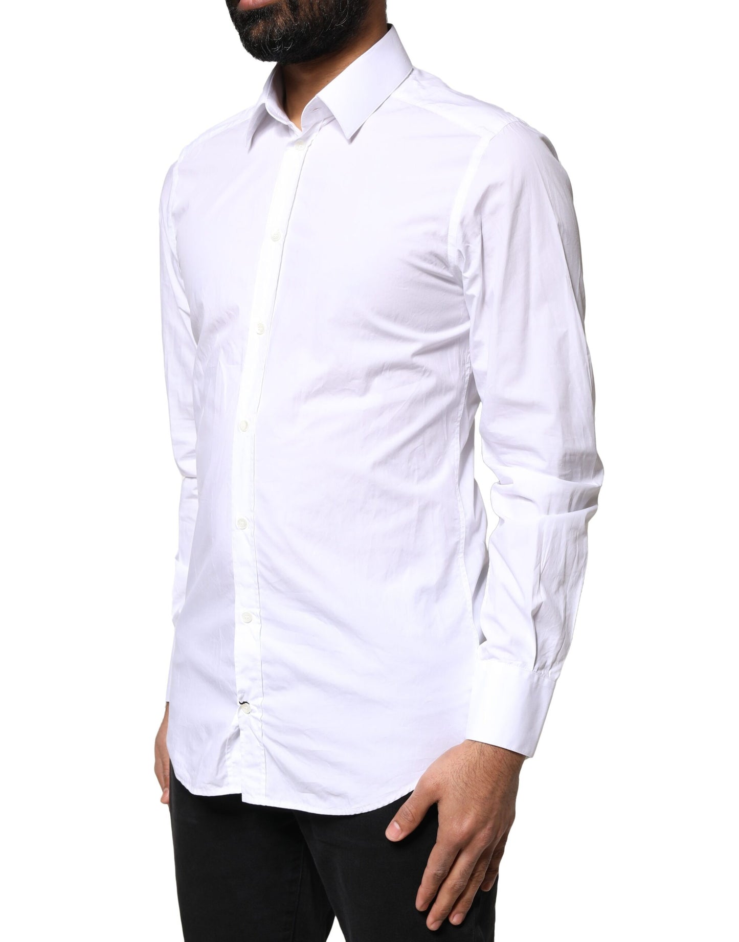 Dolce & Gabbana White GOLD Cotton Long Sleeves Men Dress Shirt