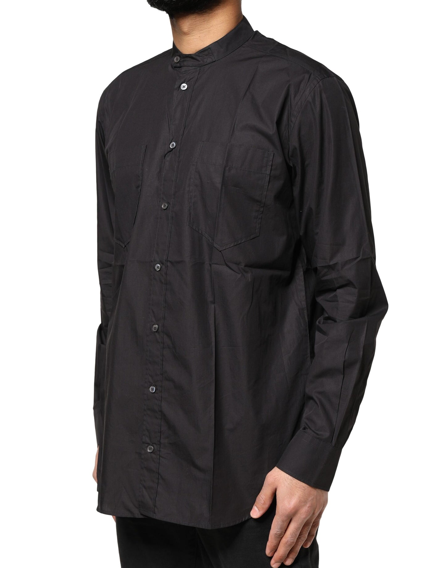 Dolce & Gabbana Black Cotton Button Down Men Casual Shirt