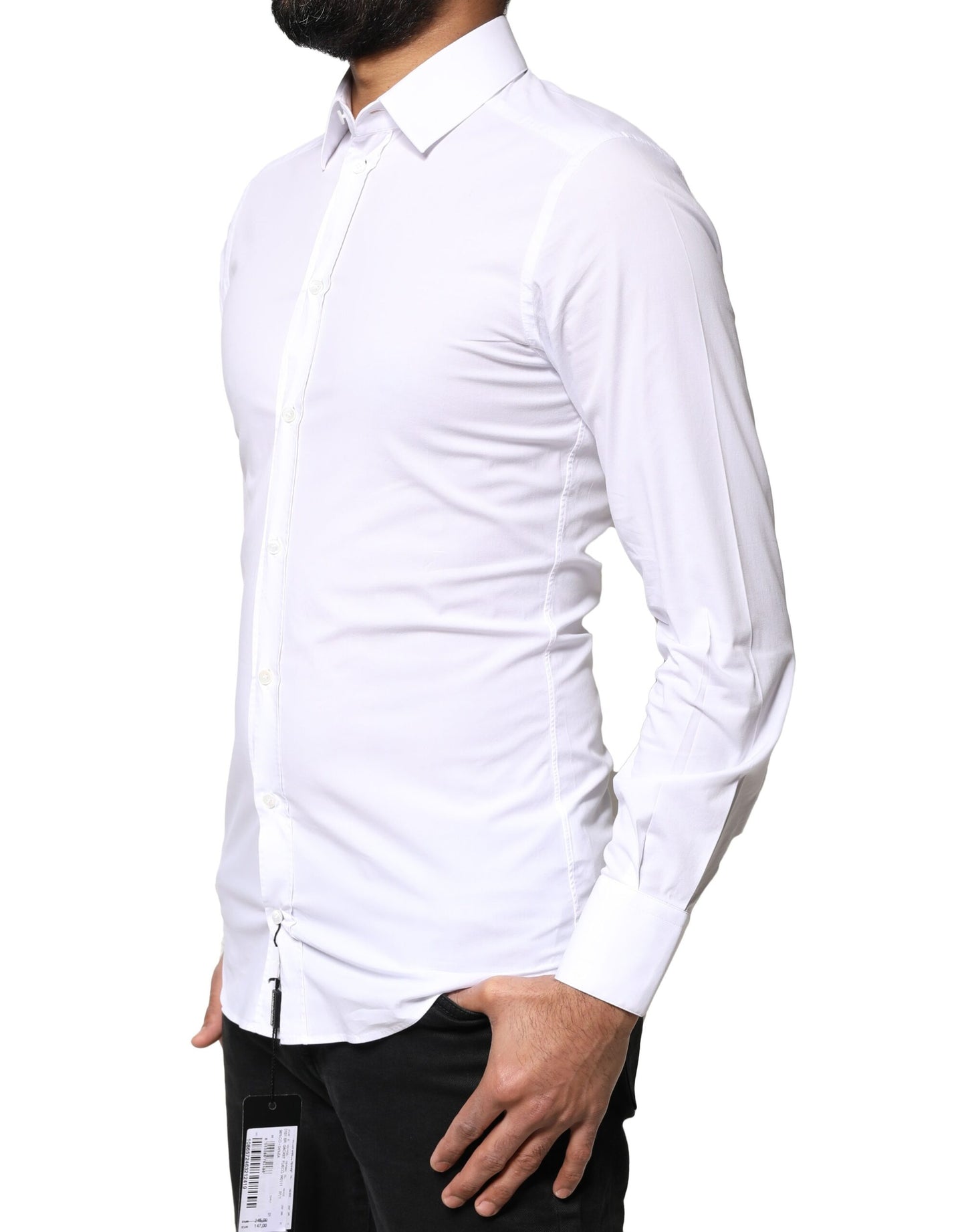 Dolce & Gabbana White GOLD Cotton Long Sleeves Dress Shirt