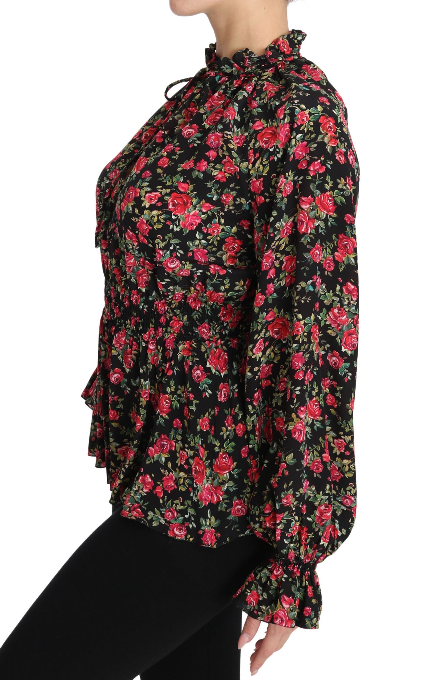 Dolce &amp; Gabbana Elegant black floral silk shirt