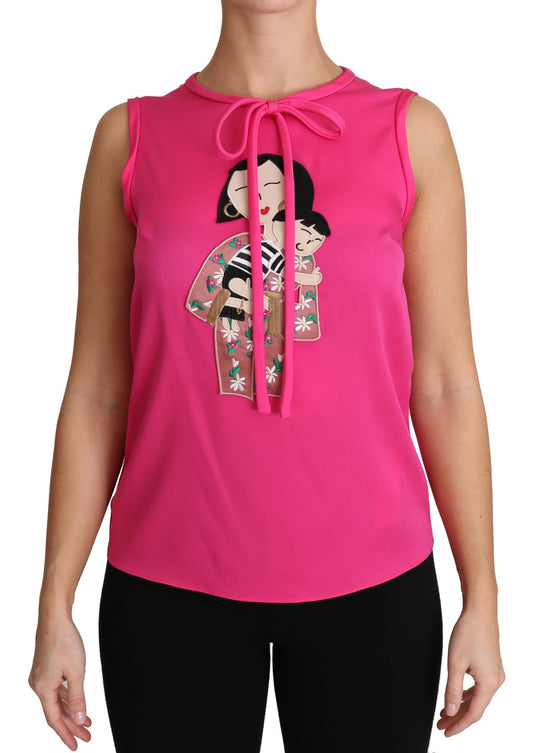 Dolce &amp; Gabbana Elegant Pink Silk Family Tank Top paita