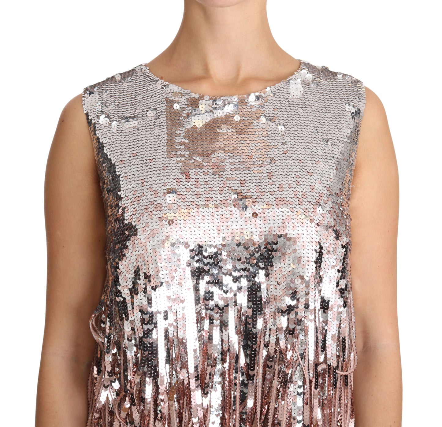 Dolce & Gabbana Goldrosa Pailletten-Fransen-Eleganz-Top