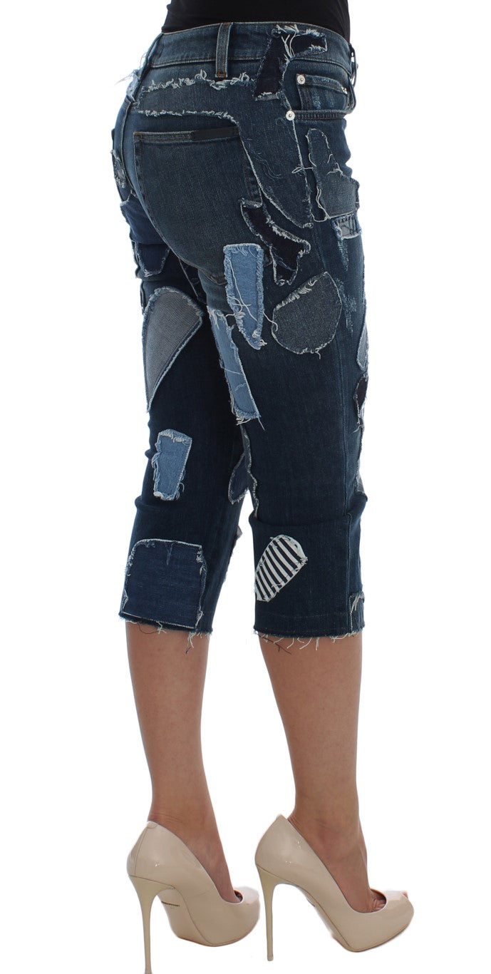 Dolce & Gabbana Schicke blaue Patchwork-Denim-Shorts