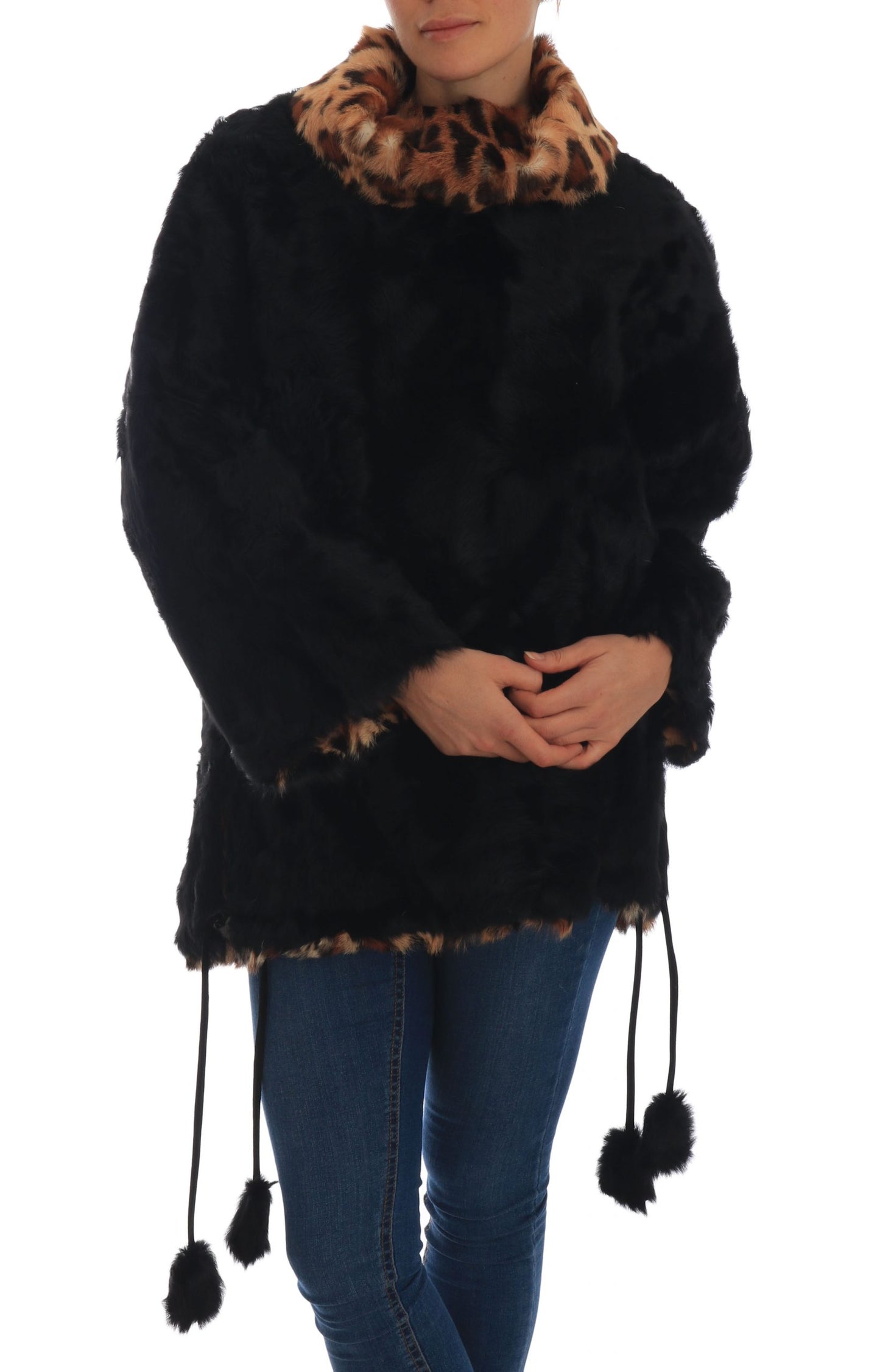 Dolce &amp; Gabbana Elegant short coat made of black lambskin