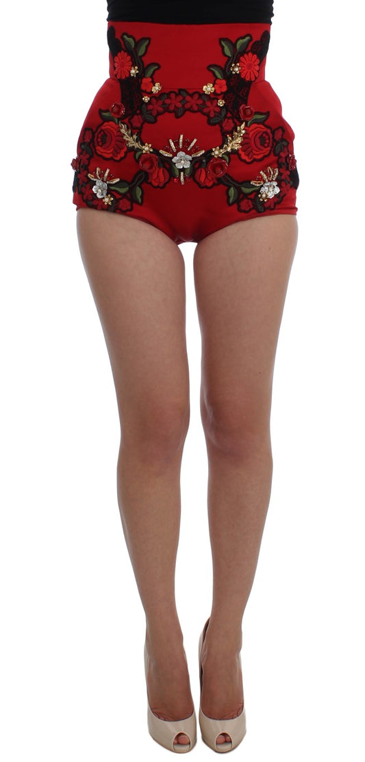 Dolce &amp; Gabbana Upeat punaiset shortsit silkkibrodeerauksella