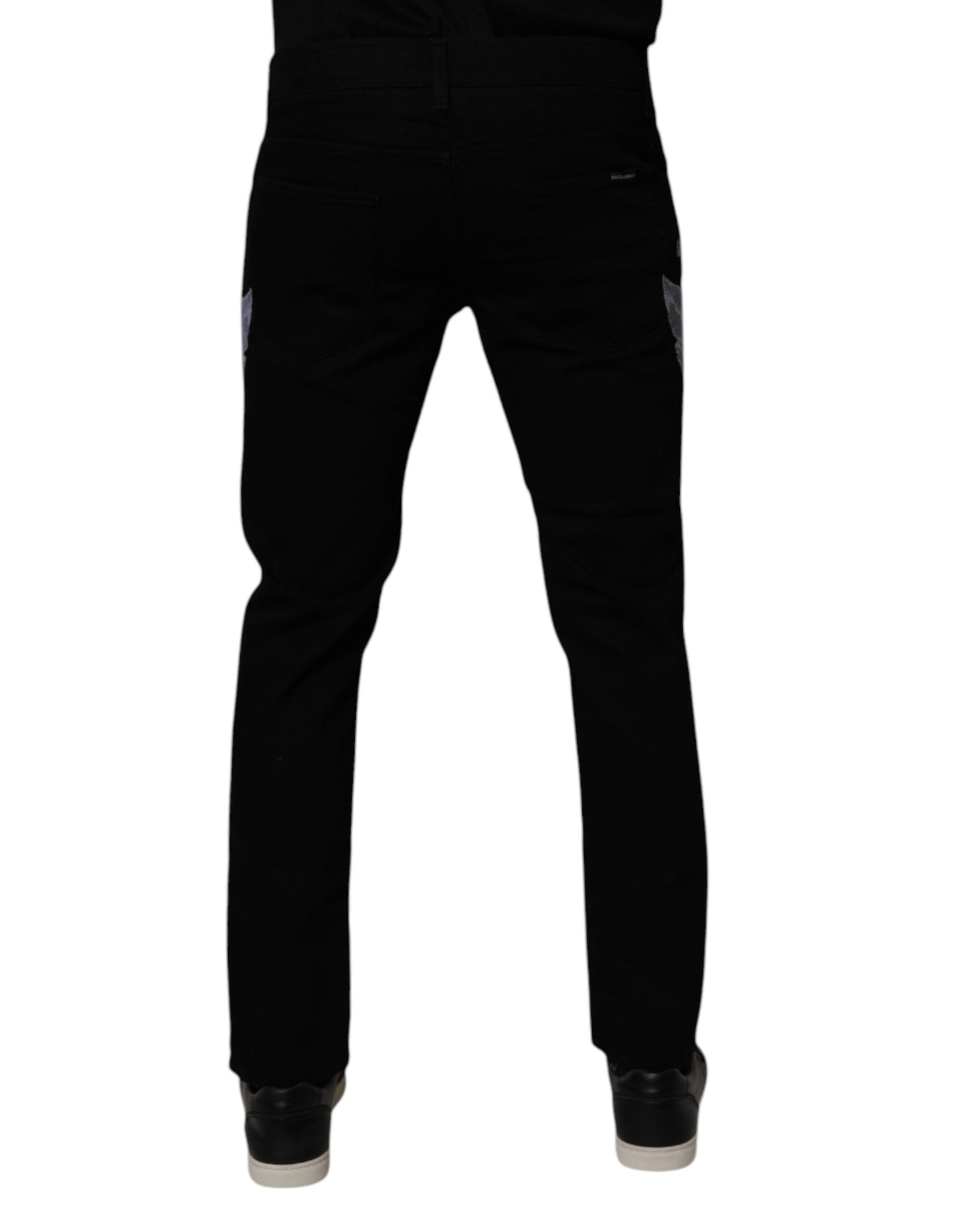 Dolce & Gabbana Black Floral Cotton Skinny Men Denim Jeans