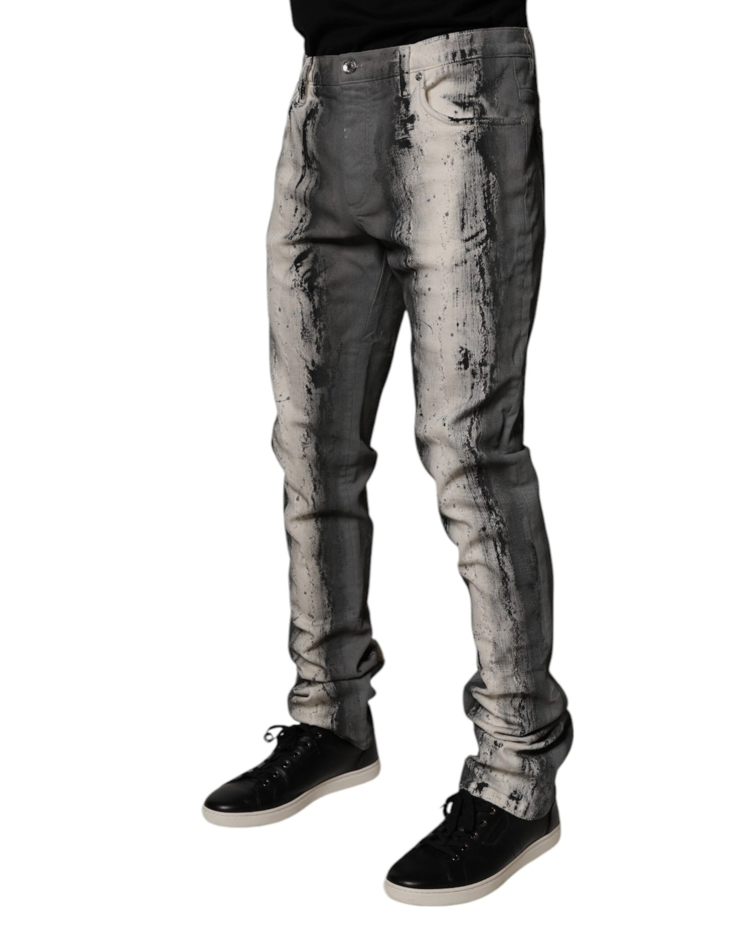 Dolce & Gabbana Gray Tie Dye Cotton Skinny Men Denim Jeans