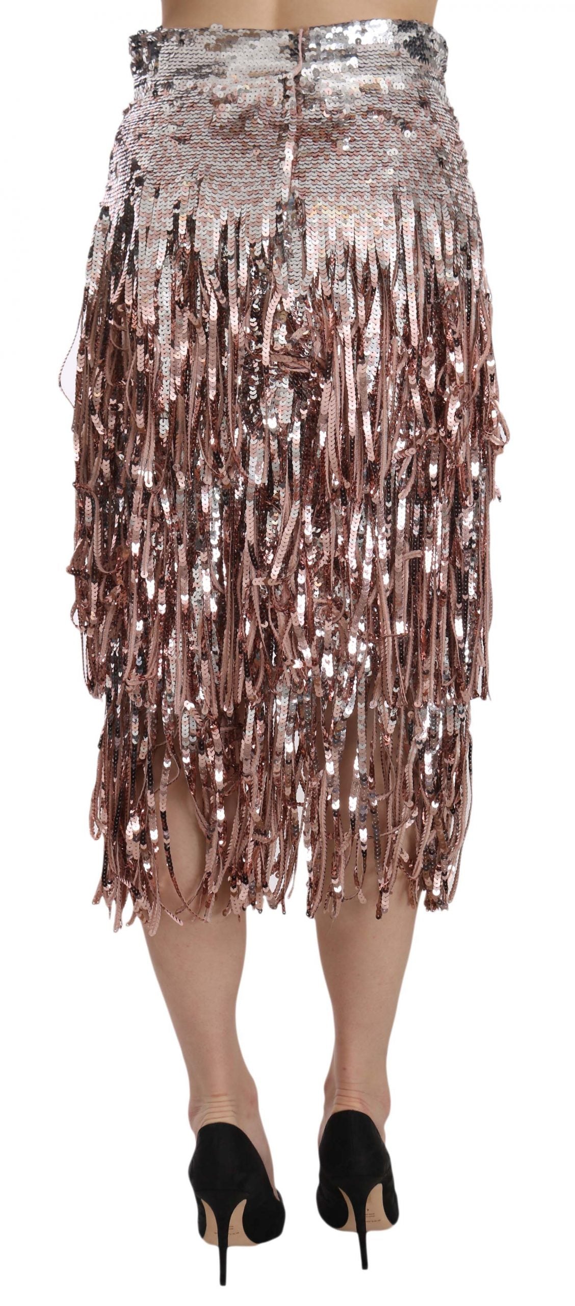 Dolce &amp; Gabbana Metallic Sequin Tulle High Waist Midi Skirt