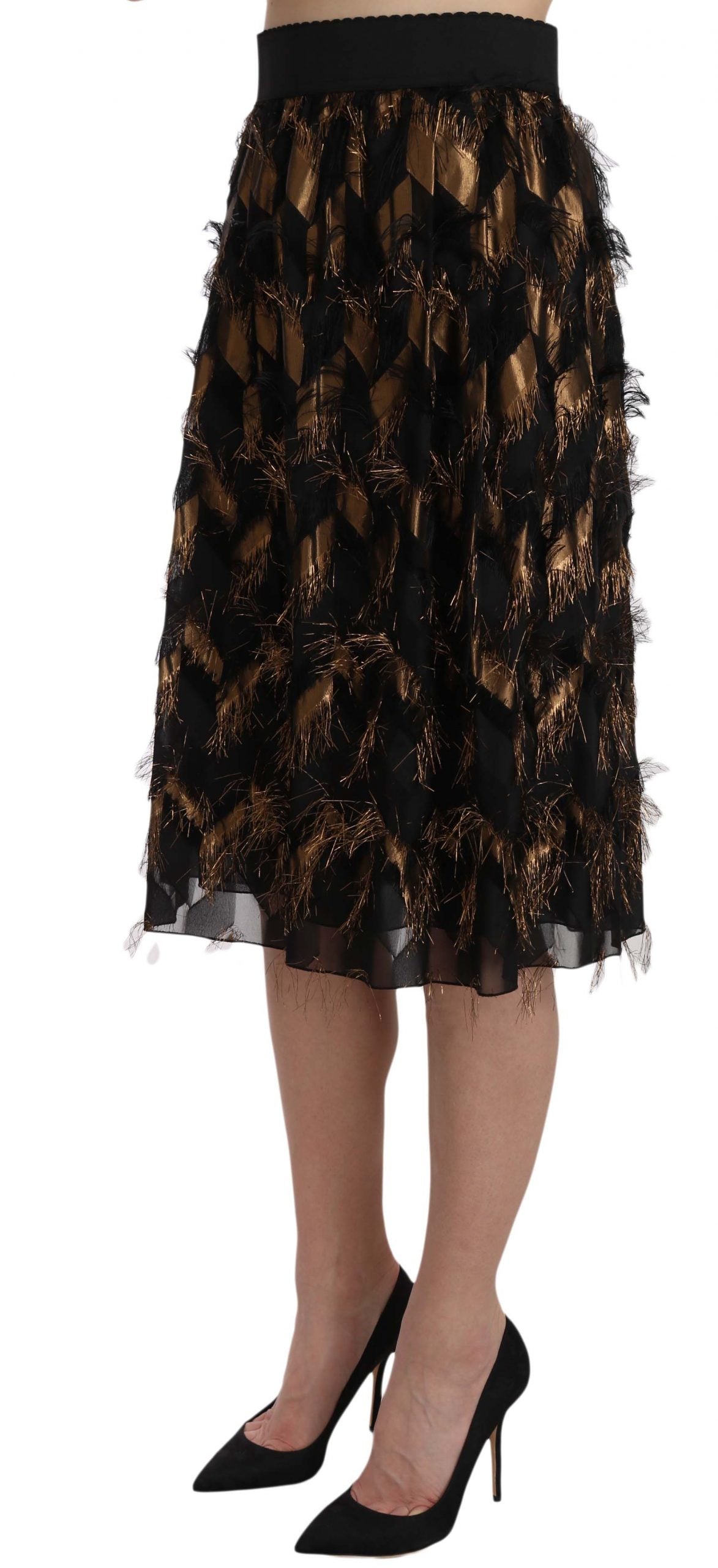 Dolce &amp; Gabbana Elegant high-waisted skirt in black silk blend in gold