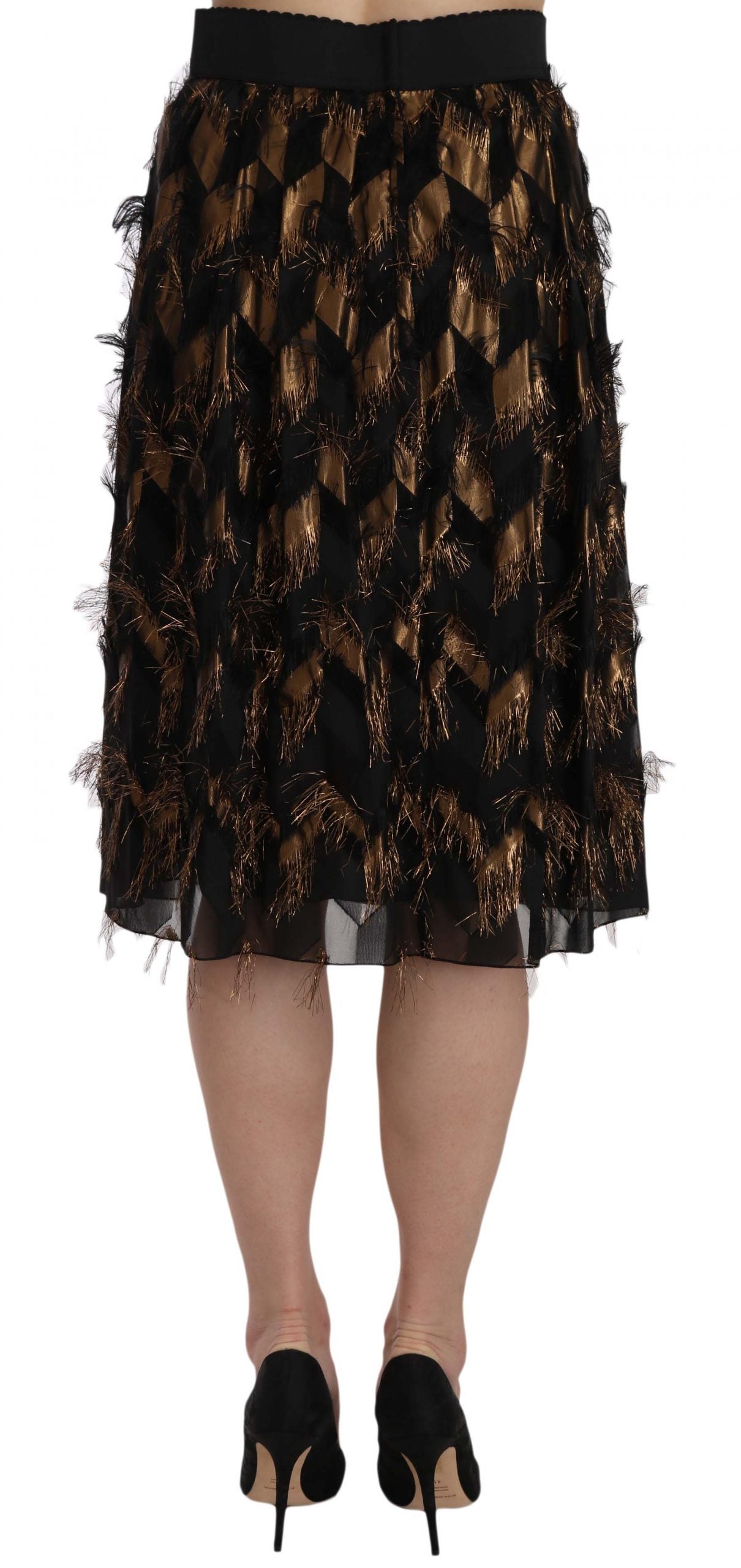 Dolce &amp; Gabbana Elegant high-waisted skirt in black silk blend in gold