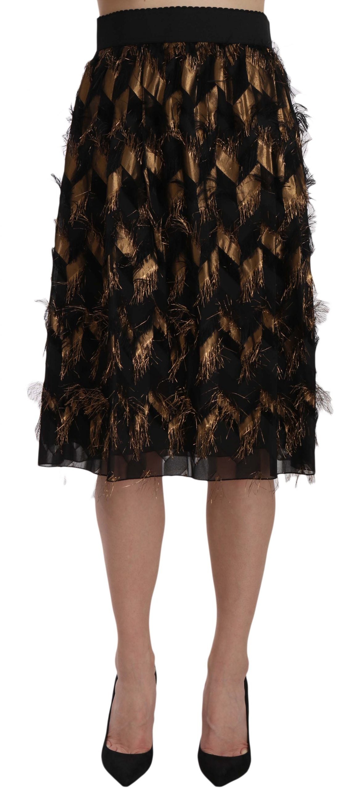 Dolce &amp; Gabbana Elegant high-waisted skirt in black silk blend in gold