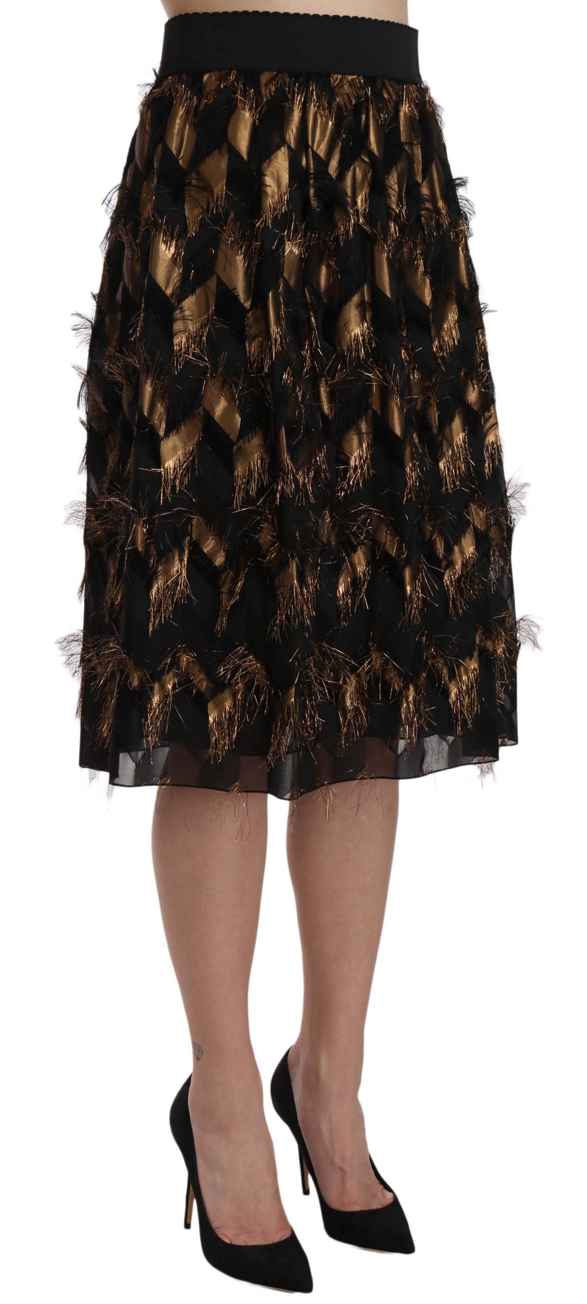 Dolce &amp; Gabbana Elegant high-waisted skirt in black silk blend in gold