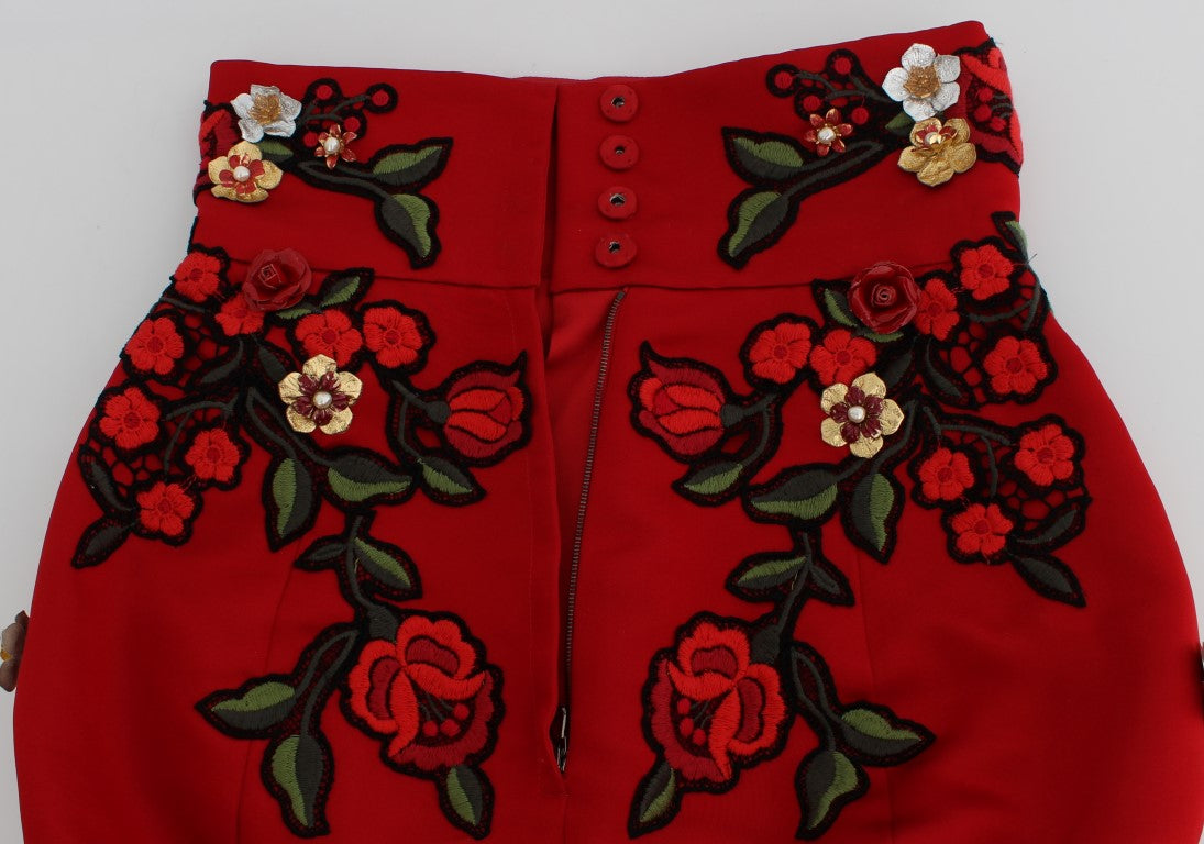 Dolce &amp; Gabbana Glamorous Shorts with Floral Silk Embroidery in Red