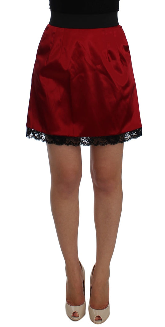 Dolce &amp; Gabbana Elegant red high-waisted lace skirt