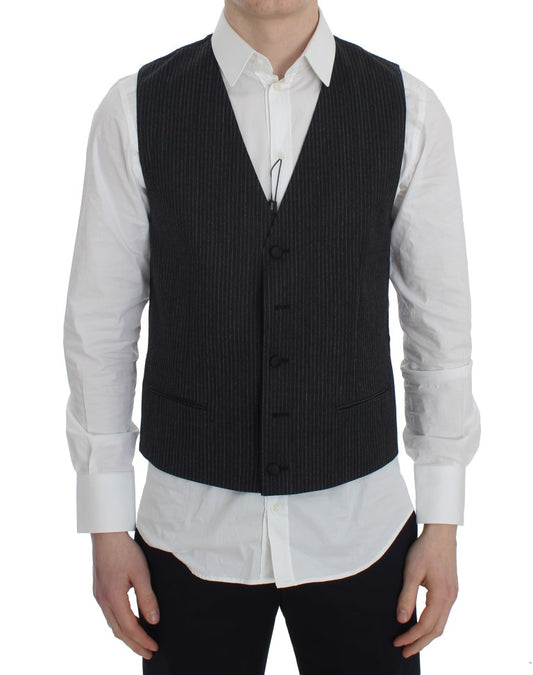 Dolce &amp; Gabbana Elegant Gray Striped Wool Vest