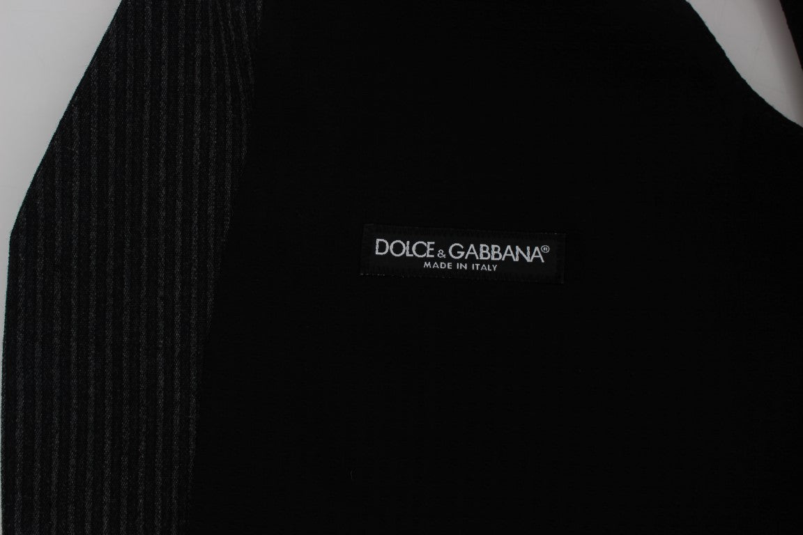 Dolce & Gabbana Elegante Graue Gestreifte Wollweste