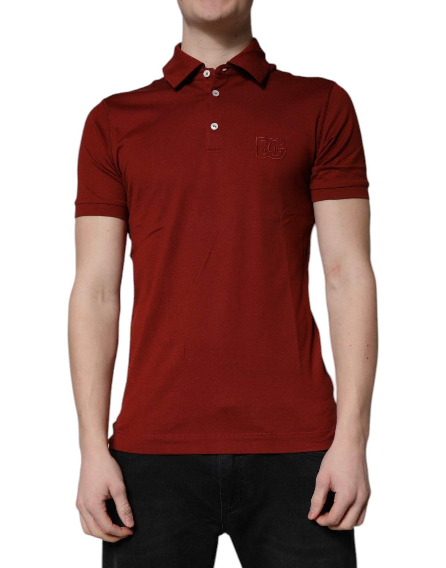 Dolce & Gabbana Red Cotton DG Logo Collared Men Polo T-shirt