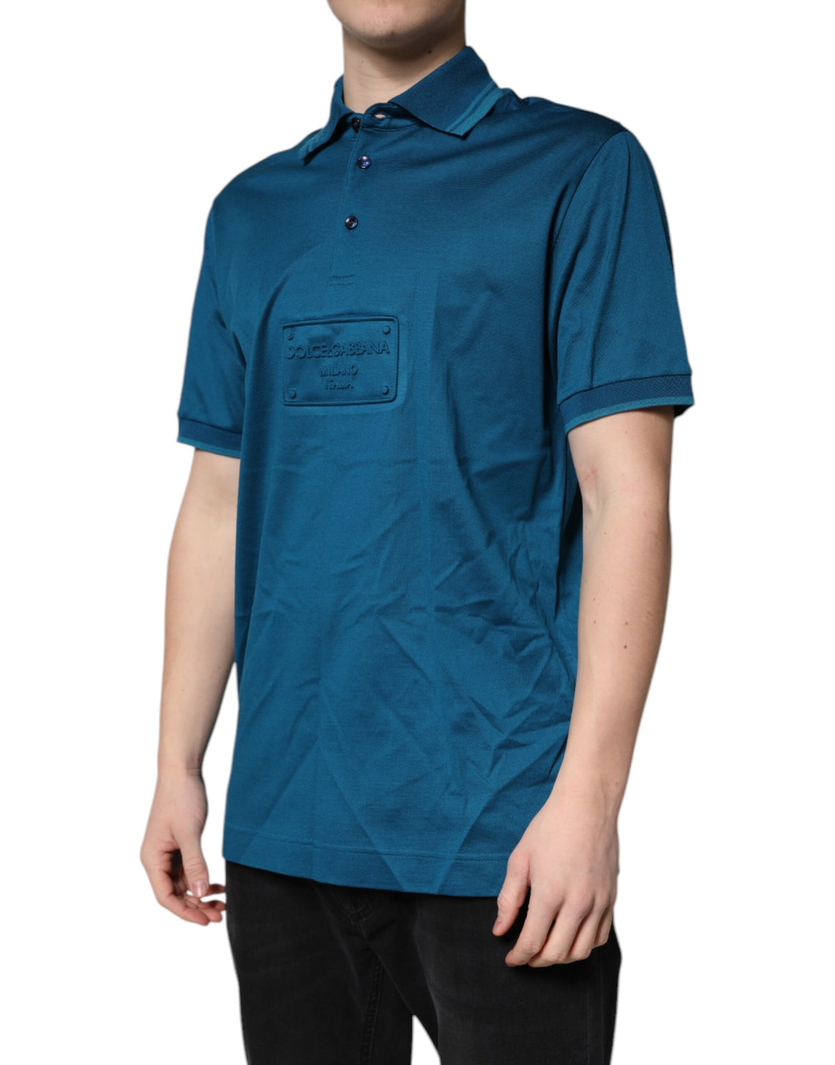 Dolce & Gabbana Blue Logo Cotton Men Polo Shirt T-shirt