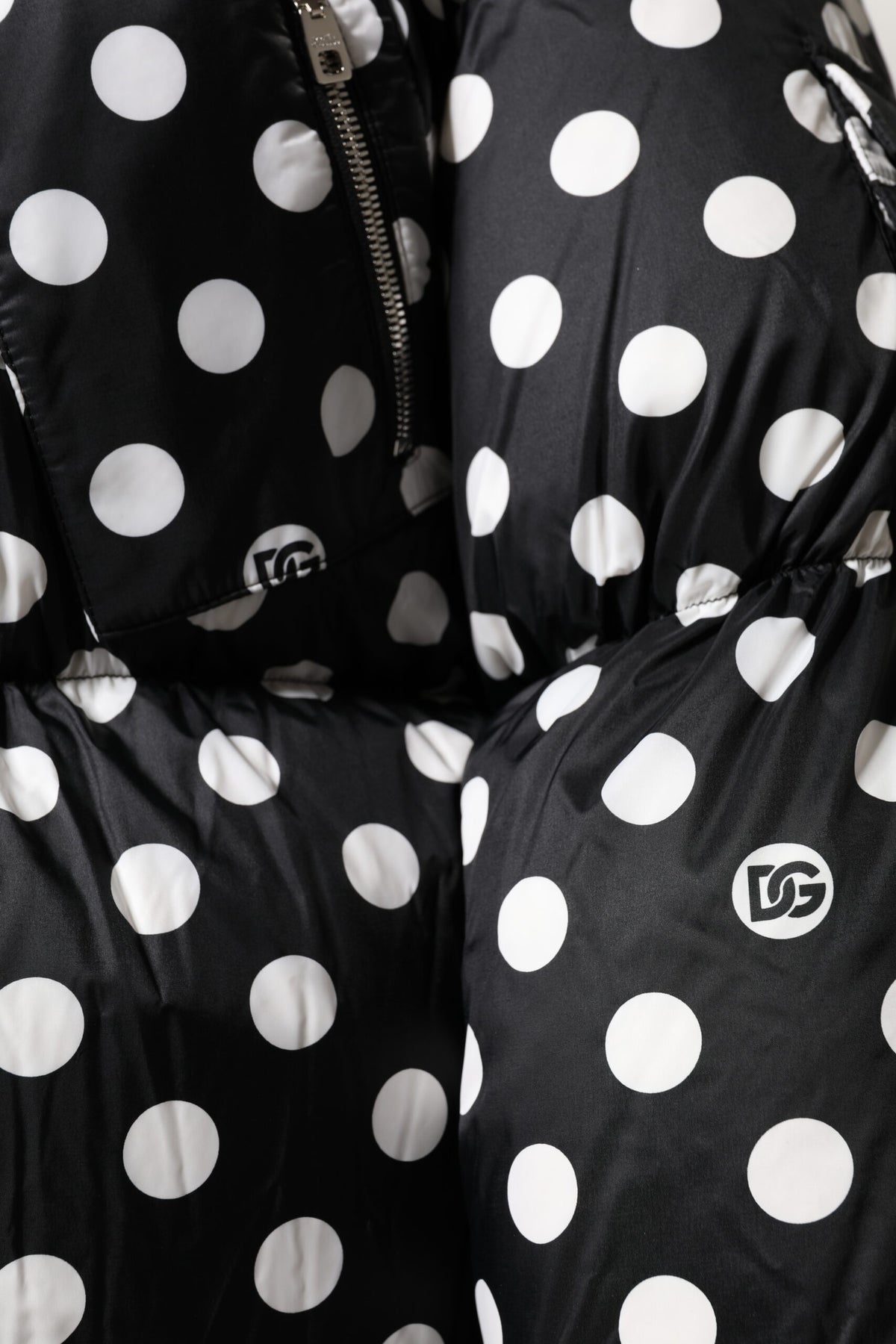 Dolce & Gabbana Black White Polka Dot Full Zip Puffer Jacket
