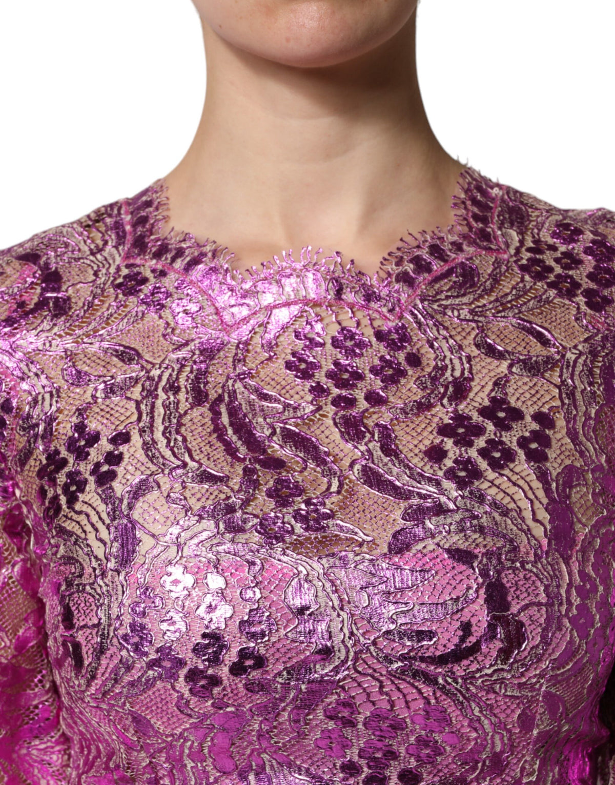 Dolce & Gabbana Metallic Fuchsia Floral Sheath Mini Dress