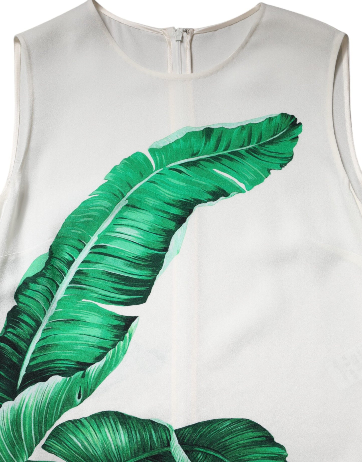 Dolce & Gabbana White Banana Leaf Print Round Neck Tank Top