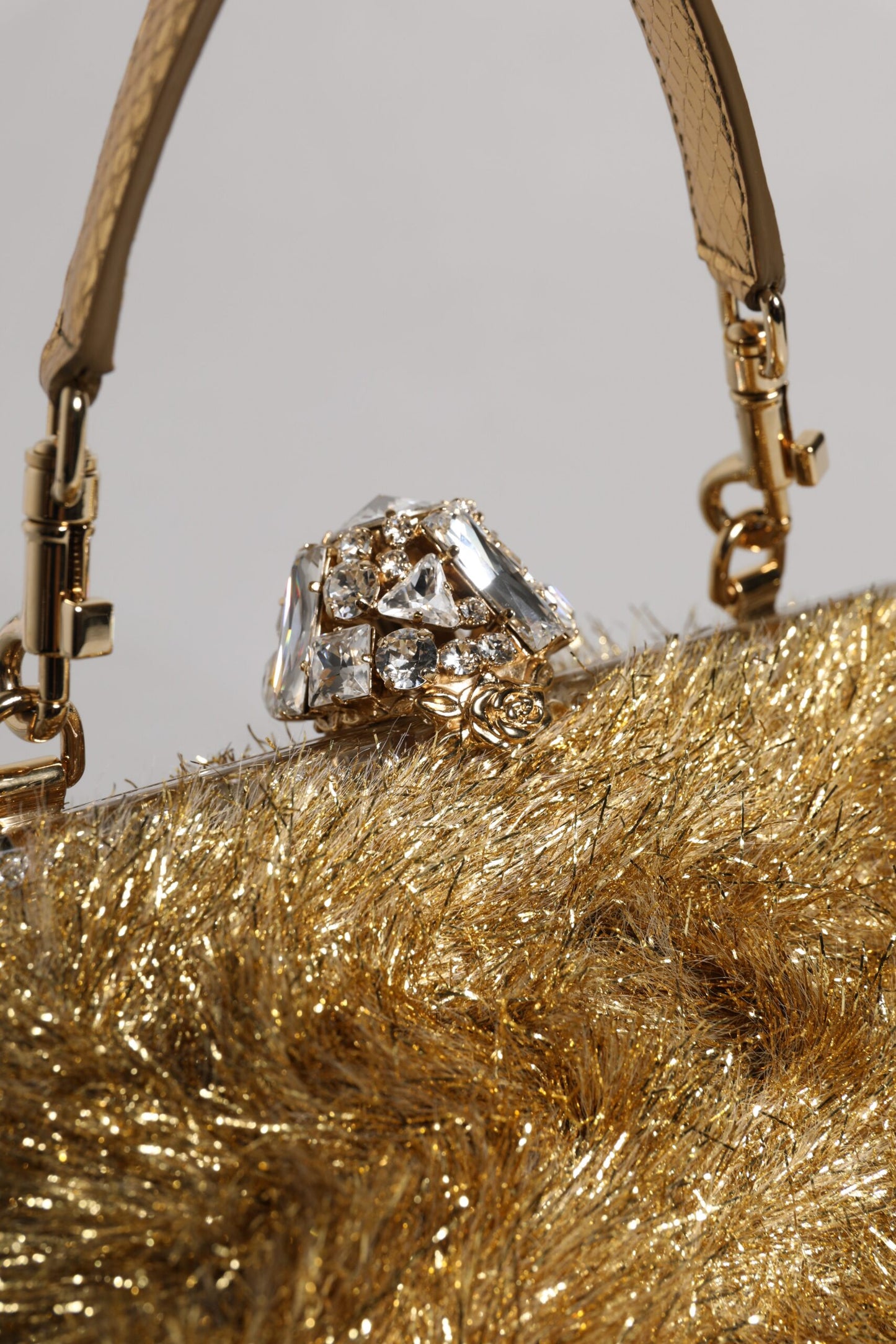 Dolce & Gabbana Gold Vanda Chain Strap Tinsel Crystal Evening Clutch Bag