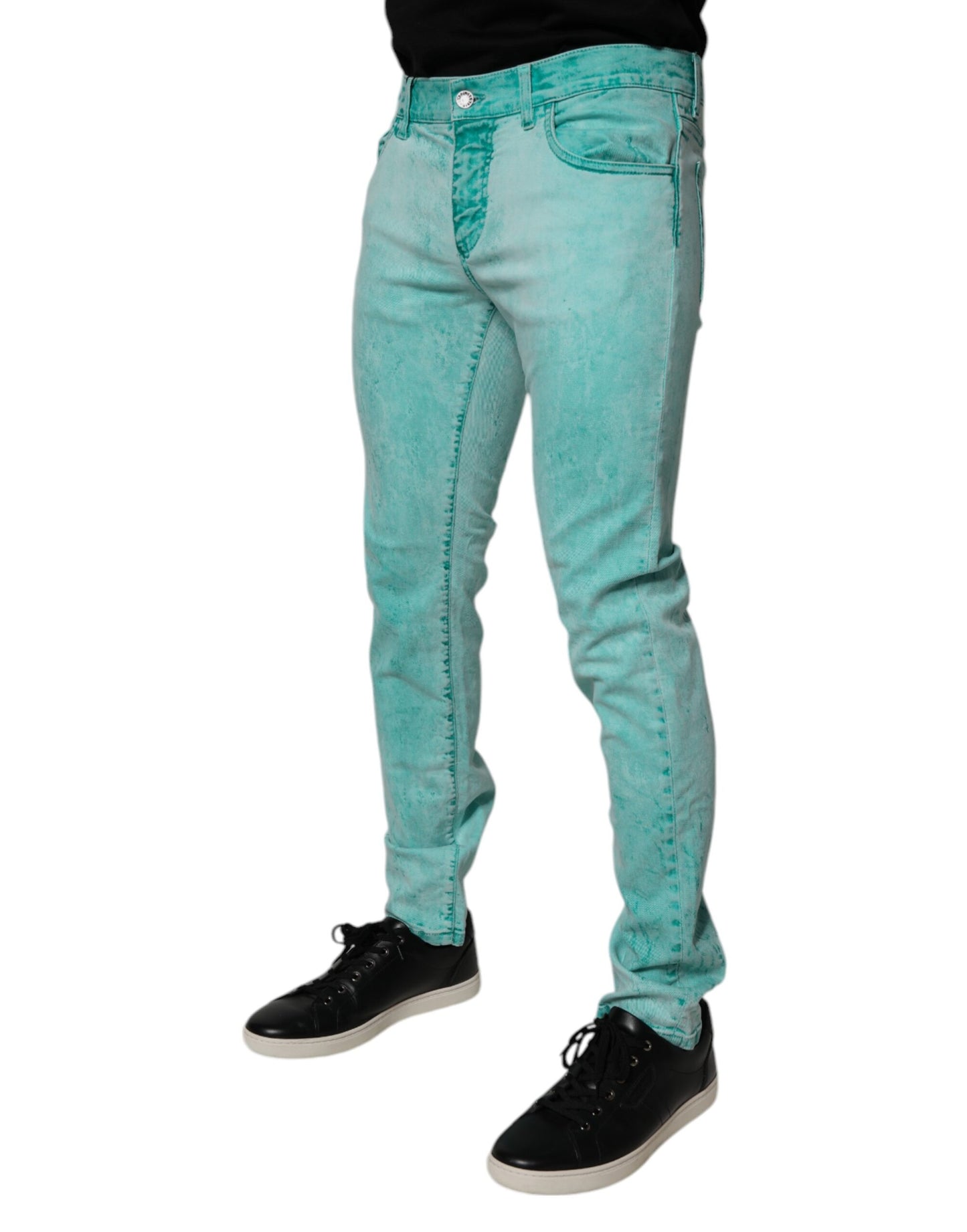Dolce & Gabbana Green Tie Dye Cotton Skinny Men Denim Jeans
